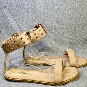 ☆ Nude Grommet Detailed Ankle Cuff Flat Sandal